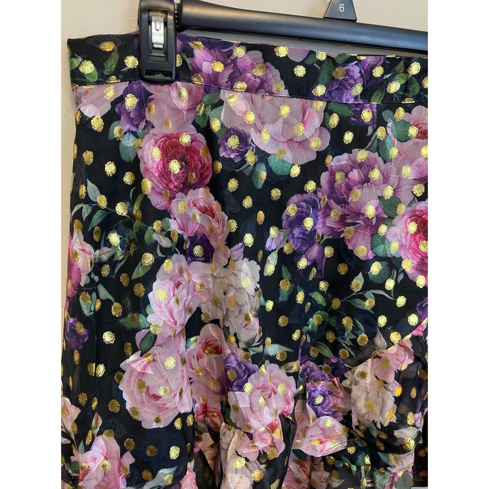 Smak Parlor Floral Gold Polka Dot True Wrap Ruffle Skirt NEW Size Large - Picture 6 of 13